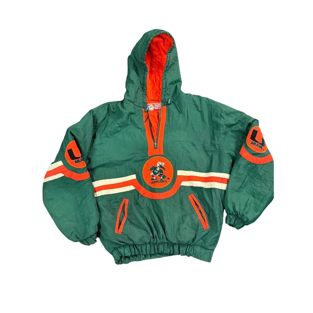 Miami Hurricanes half-zip hooded VINTAGE VTG coat J Plus collegiate sz XL EUC